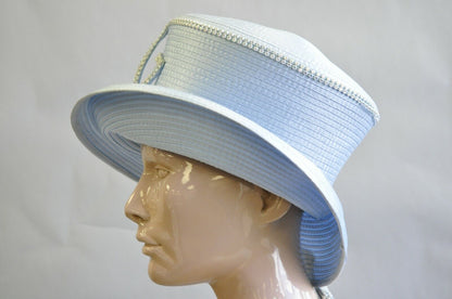 Sky Blue Beaded Ribbon Church Derby Top Hat Attributed to Shellie McDowell