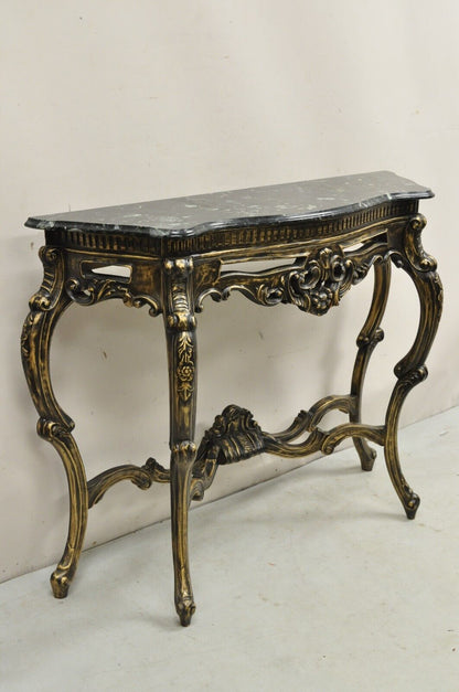 Reproduction French Baroque Style Marble Top Black & Gold Console Table