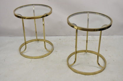 Vintage Mid Century Gold Brass Metal Baughman Style Round Side Tables - a Pair