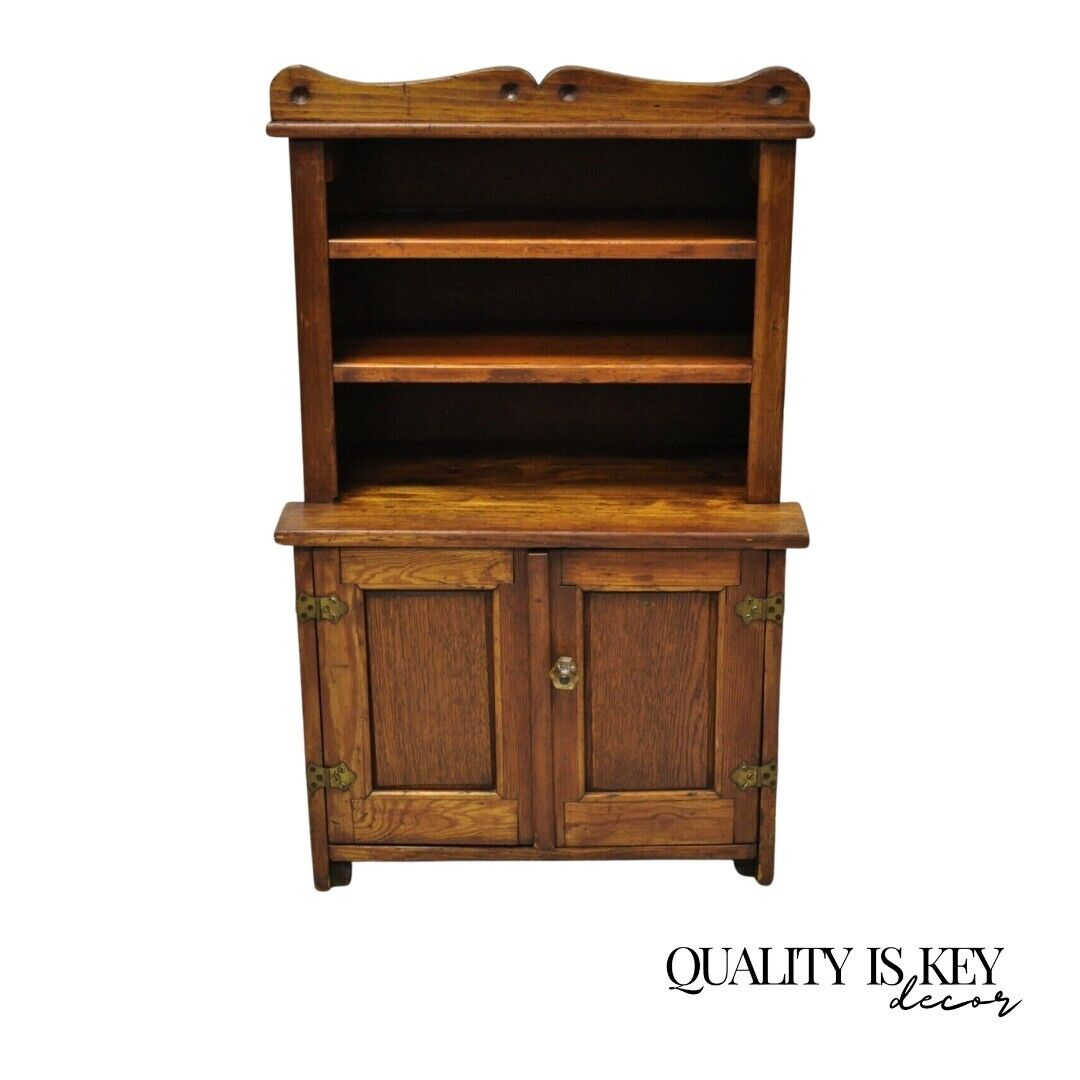 Oak Wood Small Miniature Cupboard Primitive Colonial Kitchen Childs Cabinet