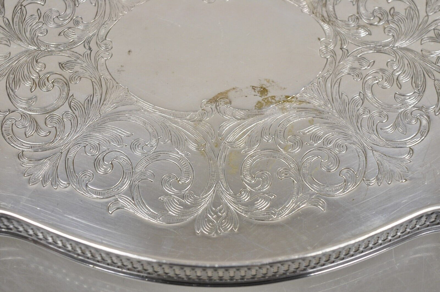 Vintage LBS Co Silver Plated Scalloped Trinket Dish Tray with Pierced Gallery