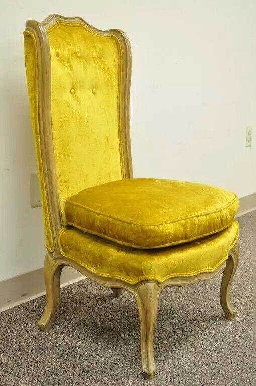 French Louis XV Provincial Style Yellow Boudoir Curved Back Gold Slipper Chair