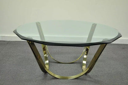 Tri-Mark Mid Century Modern Brass Plated Steel & Glass Arch Coffee Table