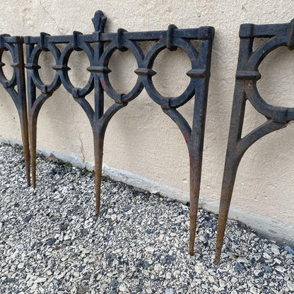 Antique French Victorian Cast Iron Outdoor Garden Fence Edge Edging - Set of 8