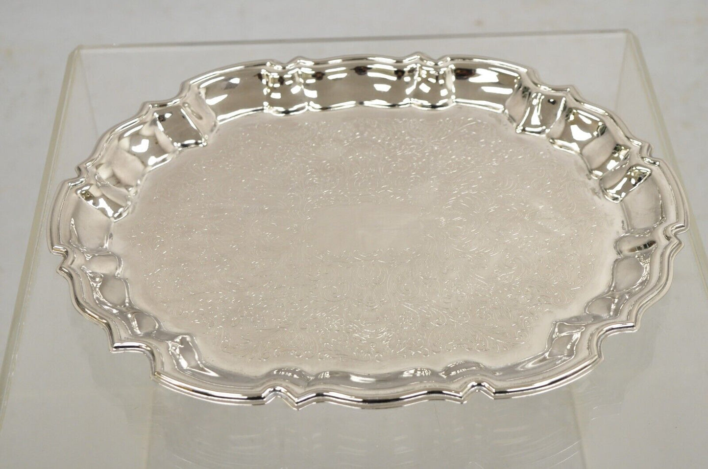 Vintage Victorian Style Oval Scalloped Silver Plated Serving Platter Tray