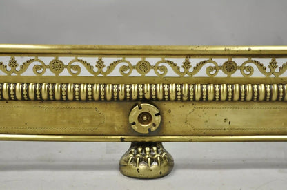 Antique French Empire Paw Foot Brass Pierced Decorated Fireplace Mantle Fender