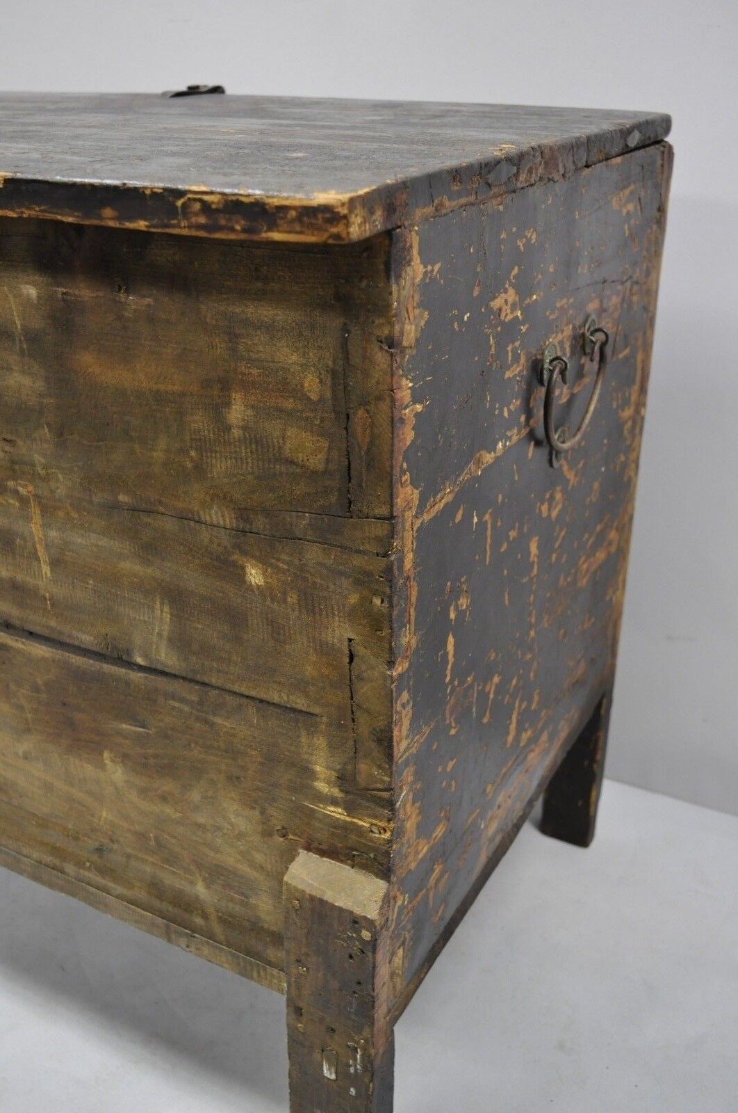 19th C Red Lacquer Asian Tibetan Mongolian Painted Wooden Trunk Chest Grain Bin