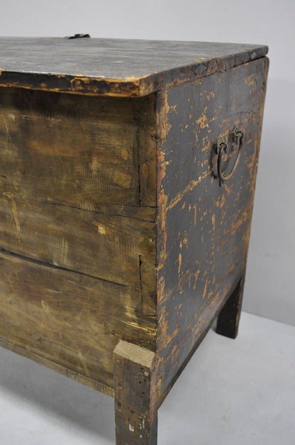 19th C Red Lacquer Asian Tibetan Mongolian Painted Wooden Trunk Chest Grain Bin