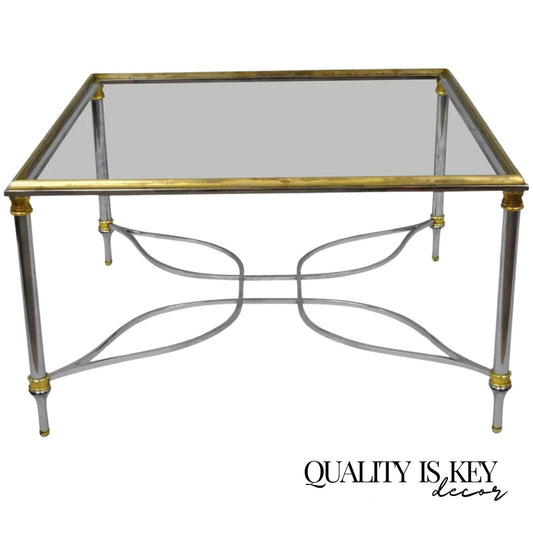 Italian Neoclassical Maison Jansen Style Steel & Brass Square Coffee Table Base