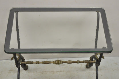 Antique Italian Regency Neoclassical Wrought Iron & Bronze Swan Small Side Table