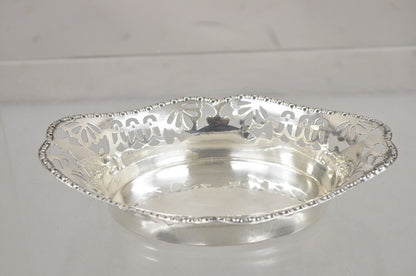 Vintage English Victorian Small Oval Silver Plated Pierced Gallery Trinket Dish