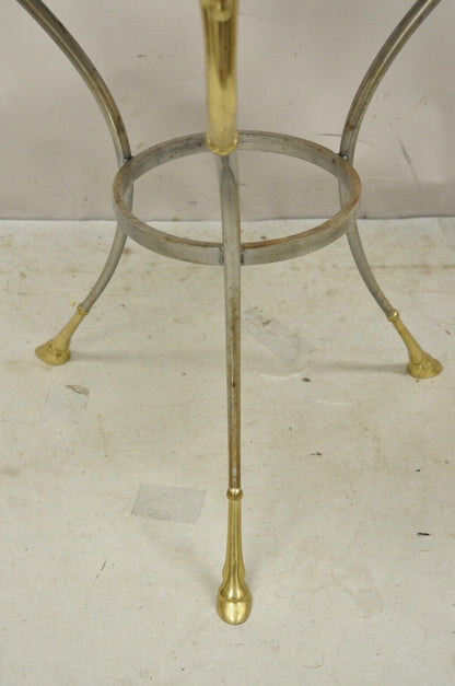 Italian Neoclassical Style Brass Rams Head Steel Metal Round Marble Side Table