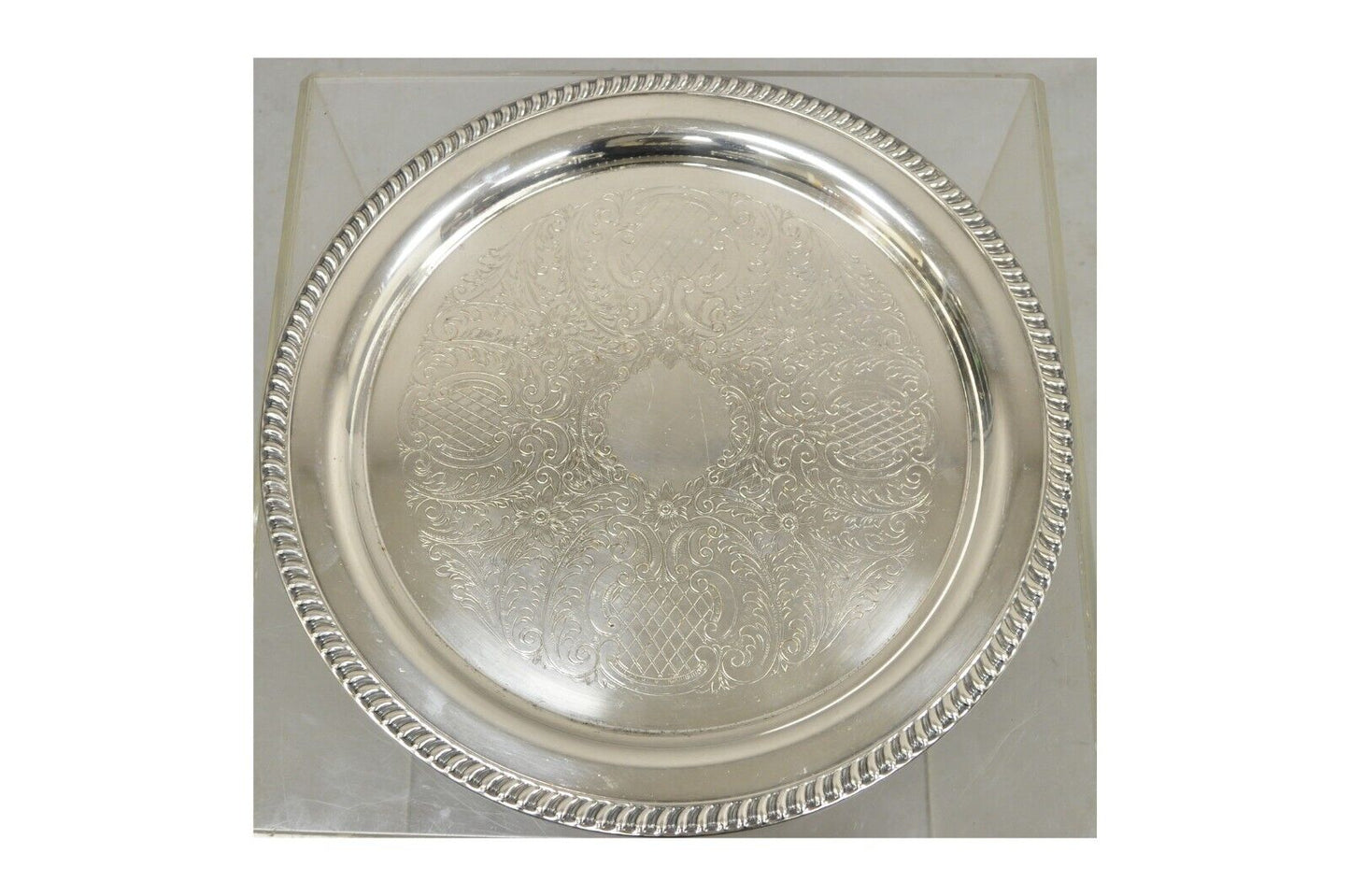 Leonard Victorian Style Silver Plated 15" Round Serving Platter Tray