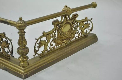 Antique French Louis XV Style Victorian Brass Rose Bird Fireplace Mantel Fender