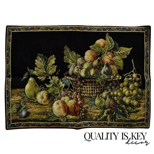 42"x26" French Wall Hanging Tapestry Aubusson Fruit Still Life Black Background