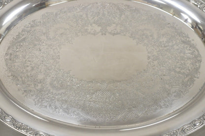 Antique Victorian Rose WM Rogers & Son Oval Silver Plated Platter Tray