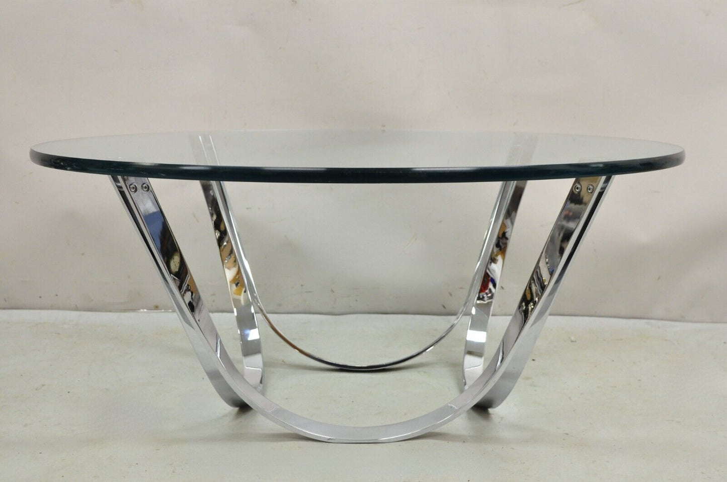 Tri-Mark Roger Sprunger Style Chrome & Glass Mid Century Modern Coffee Table