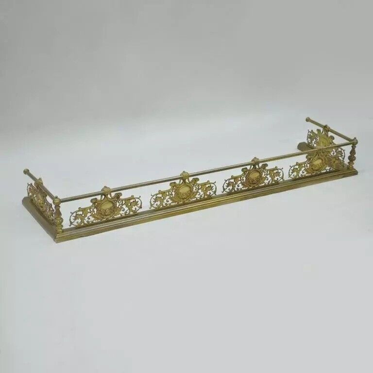 Antique French Louis XV Style Victorian Brass Rose Bird Fireplace Mantel Fender