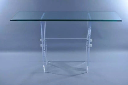 Vintage Mid Century Modern Clear Etched Lucite & Glass Console Hall Sofa Table