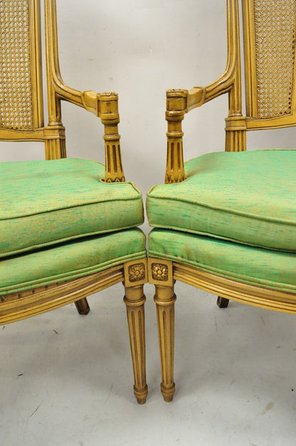 Vintage French Hollywood Regency Tall Cane Back Carved Link Chairs - a Pair