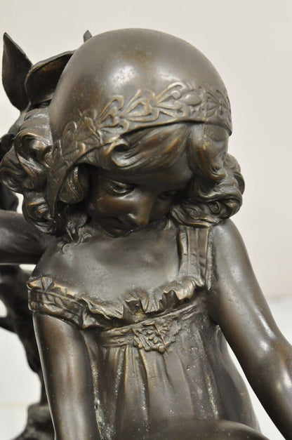 "Enjoue" after Auguste Moreau Bronze Boy and Girl Statue Sculpture