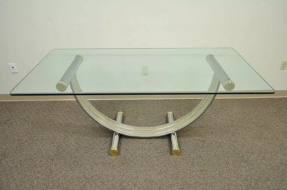 Mid Century Modern Romeo Rega Style Chrome Brass and Glass Arch Dining Table