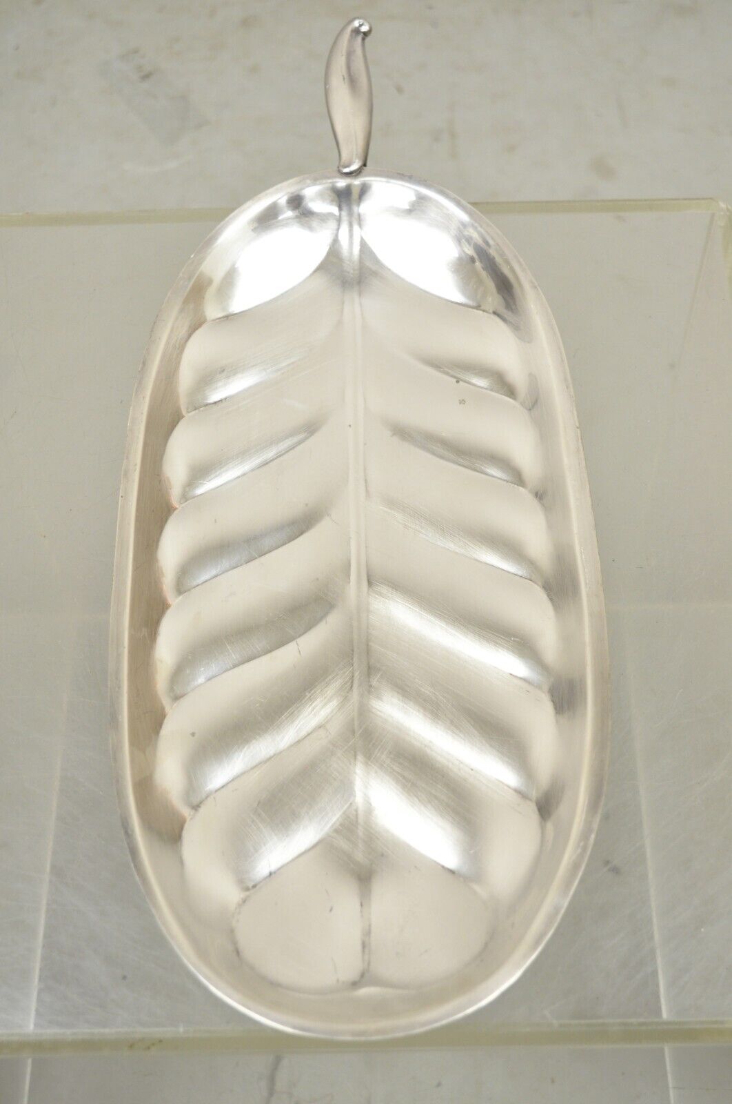 F.B. Rogers Silver Plate Oval Banana Leaf Form Serving Tray Platter with Handle