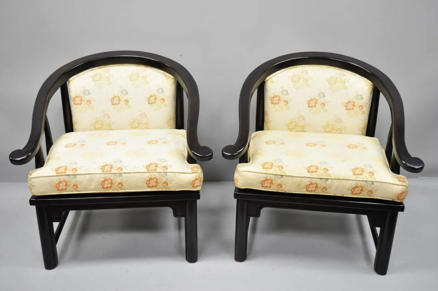 Century Chair Co James Mont Style Horseshoe Ming Lounge Chairs (A) - a Pair