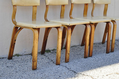 Vintage Thonet Bentwood Dining Chairs with Beige Vinyl Seats - Set of 4