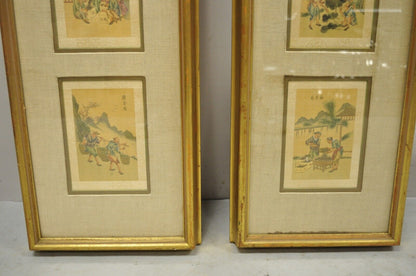 Vintage Asian Oriental Framed Prints with Narrow Gold Frames - a Pair