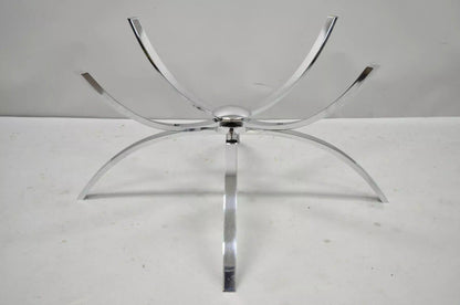 Mid Century Italian Modern Chrome Steel Spider Base Round Glass Top Coffee Table