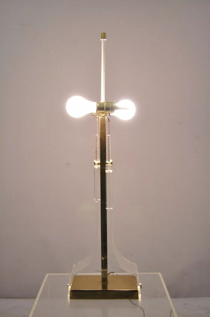 Vintage Laurel Mid Century Modern Sculptural Lucite & Brass Table Lamp