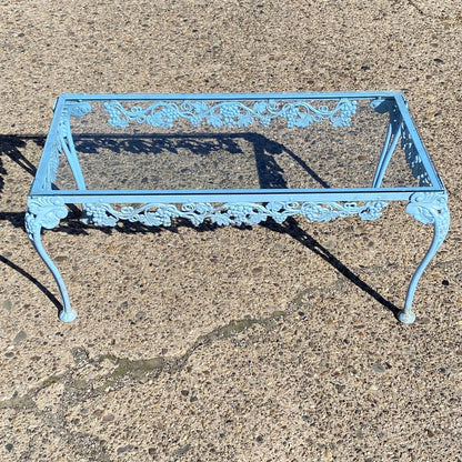 Vintage Molla Victorian Cast Aluminum Metal Glass Top Garden Patio Coffee Table