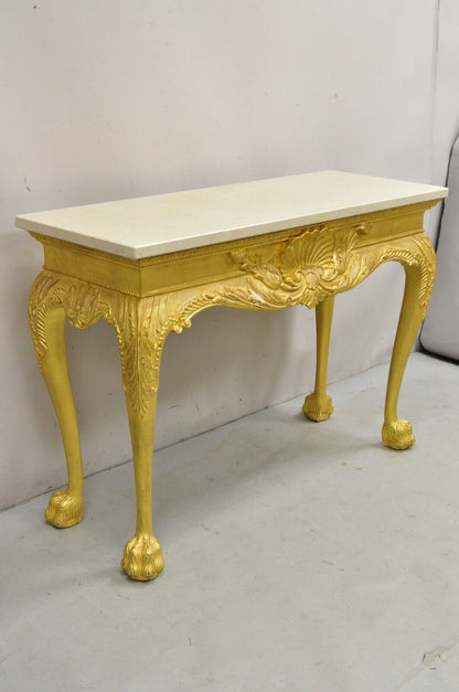 English George II Style Gold Giltwood Shell Carved Paw Foot Console Hall Table