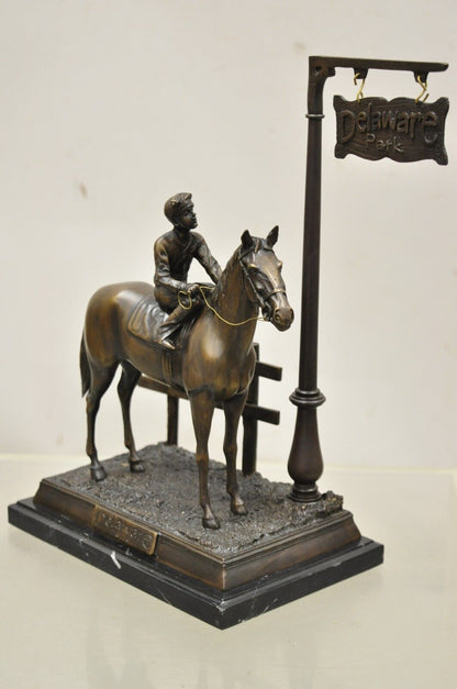 Delaware Park Bronze Equestrian Marble Base Horse Jockey Statue Sculpture