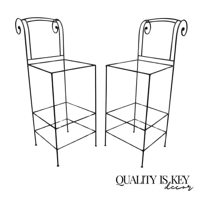 Italian Regency Style Wrought Iron Curule Frame Barstools Chairs - a Pair