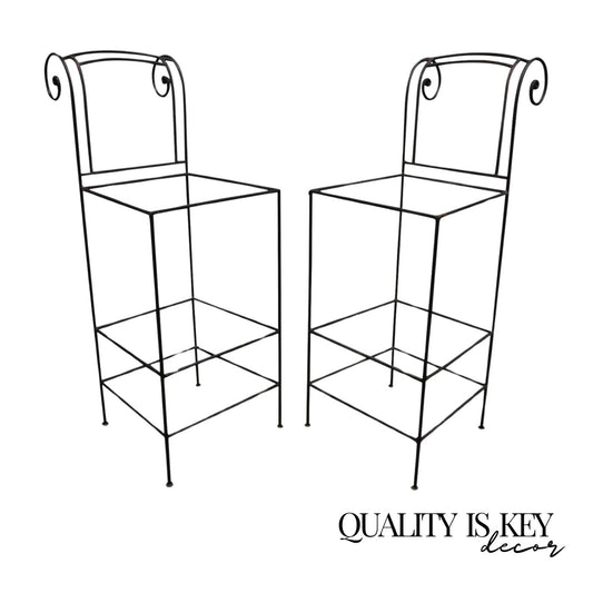 Italian Regency Style Wrought Iron Curule Frame Barstools Chairs - a Pair