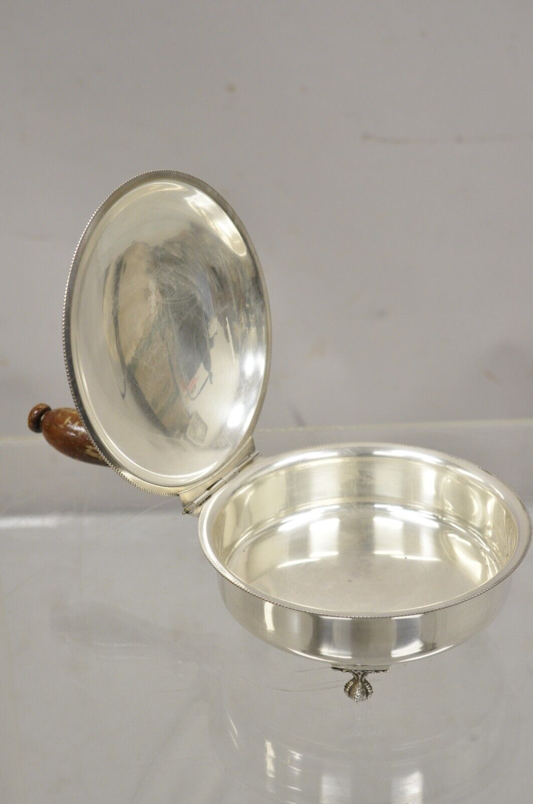 Vintage EPC Sheffield English Victorian Silver Plated Hinged Lid Silent Butler