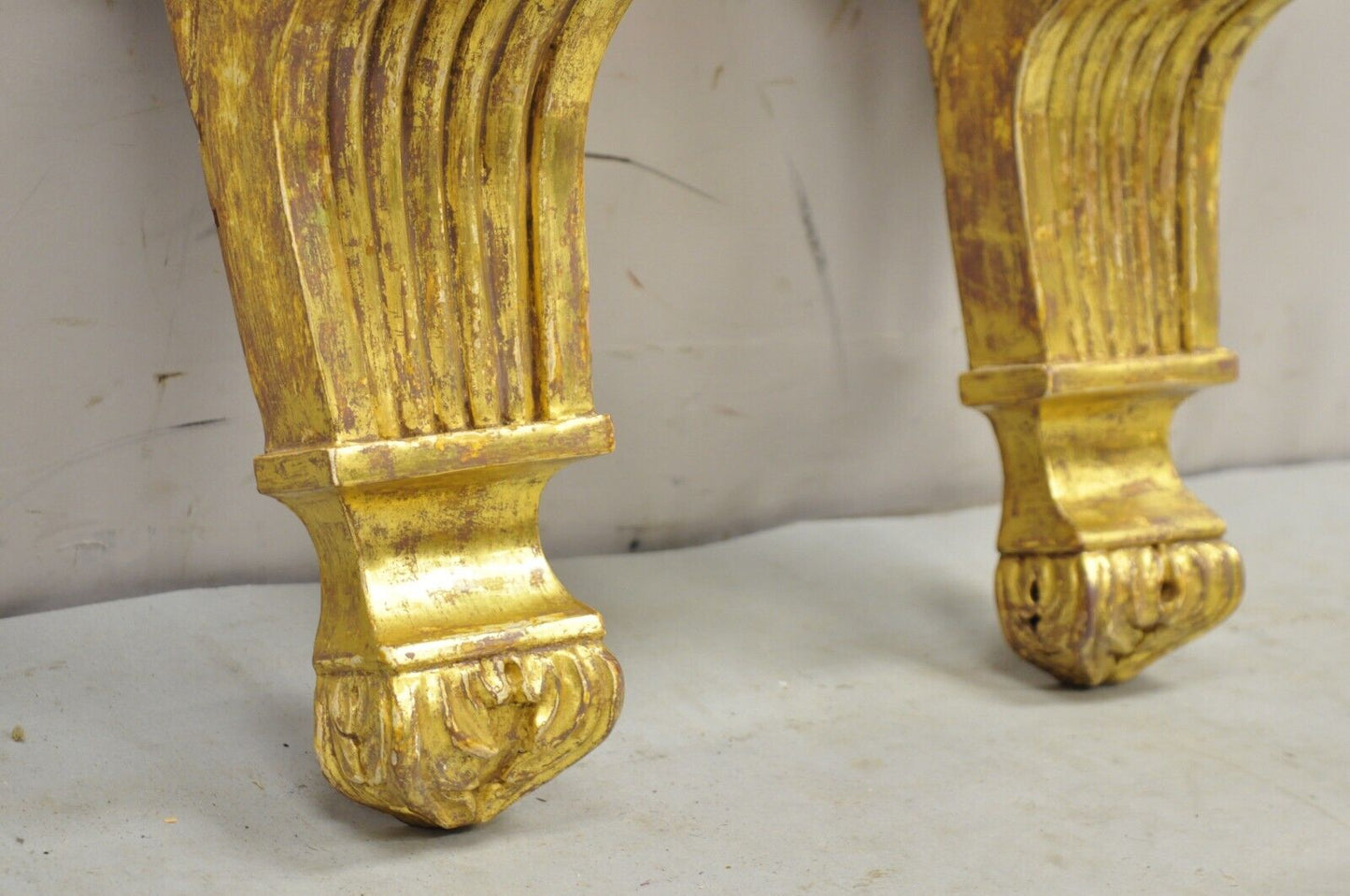 Gold Giltwood French Louis XV Style Wood Acanthus Corbel Large Wall Shelf Pair