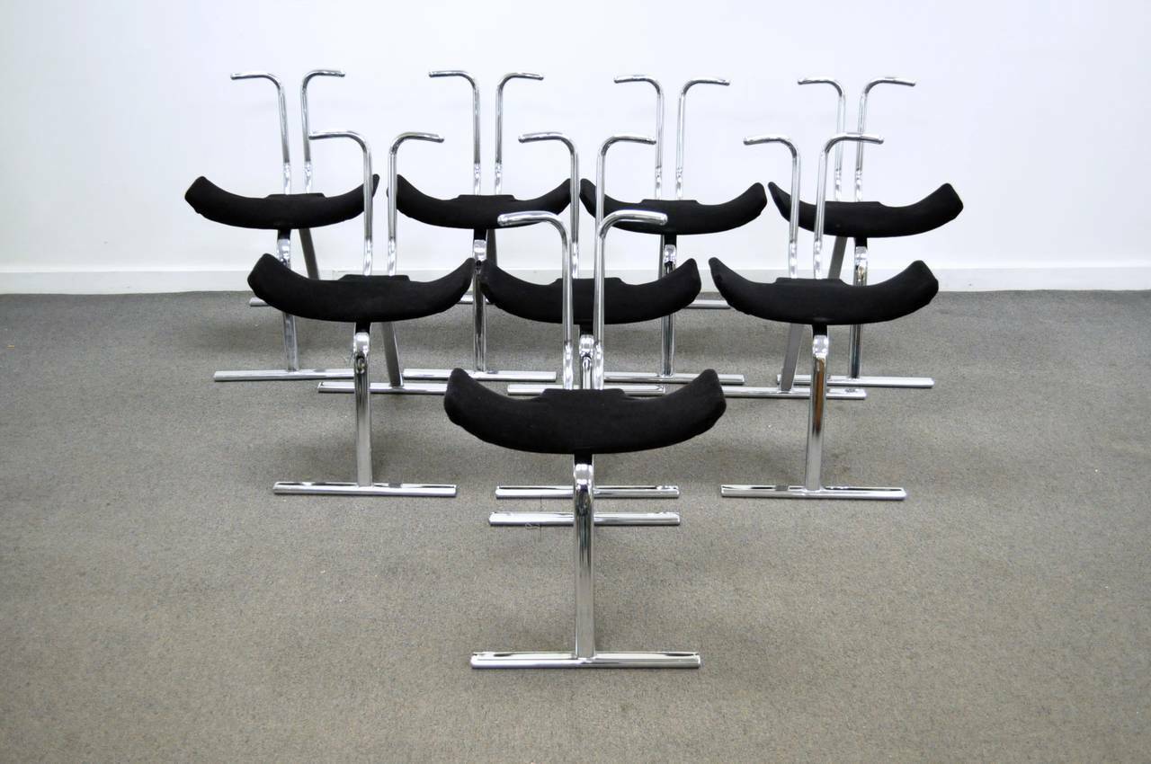 Stendig Mid Century Modern Sculptural Chrome Stacking Side Chairs - Set of 8