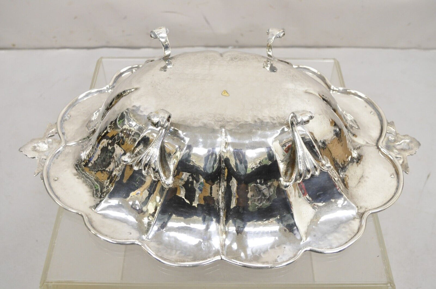 Vintage English Baroque Style Large Footed Silver Plated Fruit Bowl