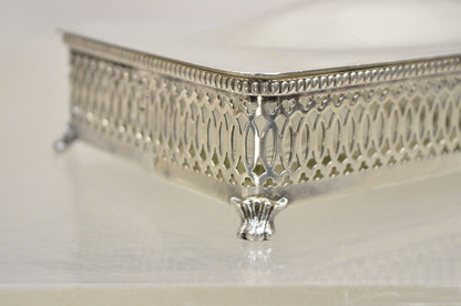 Vintage Crescent Pierced Fretwork Silver Plated Hinged Box Sectioned Glass Liner