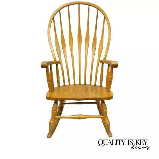 Vintage Oskar Huber Oak Wood Windsor Style Fan Back Rocker Rocking Chair