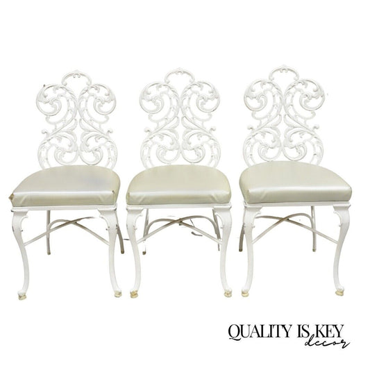 Vintage Art Nouveau Style Cast Aluminum Sunroom Patio Dining Chairs - Set of 3