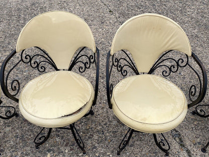 Vintage Hollywood Regency Wrought Iron Butterfly Swivel Club Chairs - Set of 4