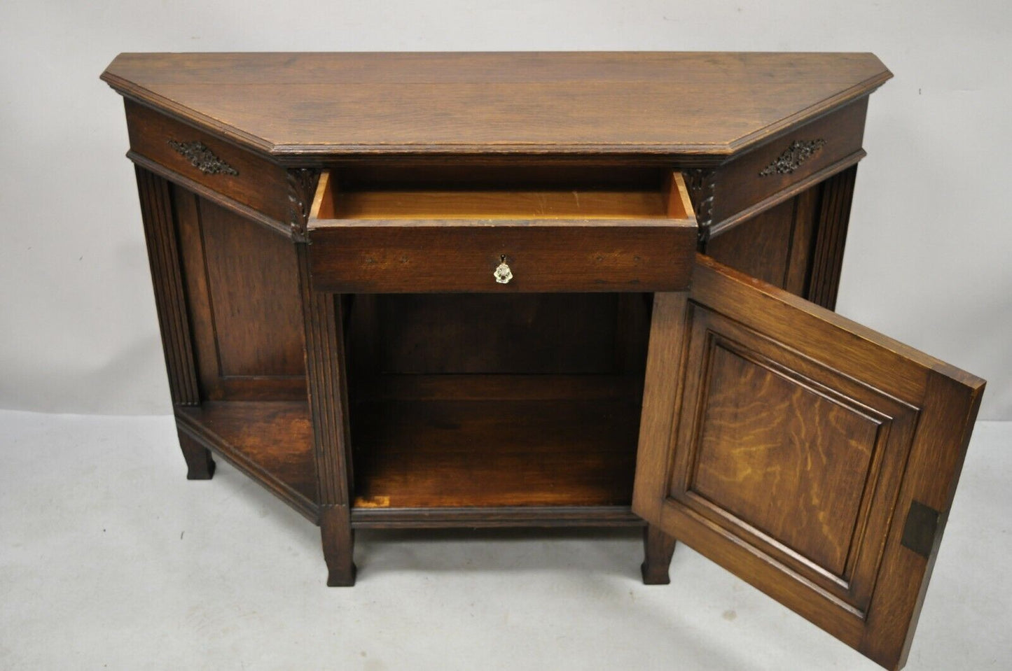 Antique European Renaissance Oak Wood Buffet Console Cabinet Server