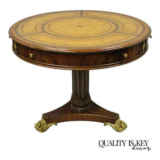 Maitland Smith French Empire Regency Leather Top Brass Paw Feet Center Table