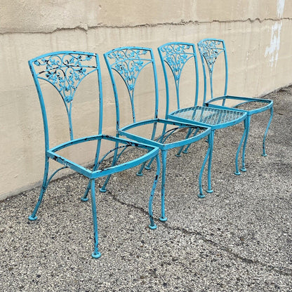 Vintage Woodard Orleans Pattern Wrought Iron Garden Patio Dining Chairs Set of 4