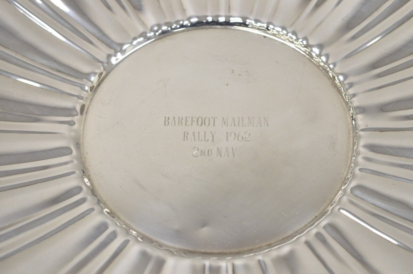 "Barefoot Mailman Rally 1962 2nd Nav" Award Silver Plated Platter Tray