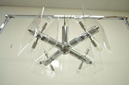 Mid Century Modern Chrome and Lucite Sputnik Orb Chandelier Light Fixture